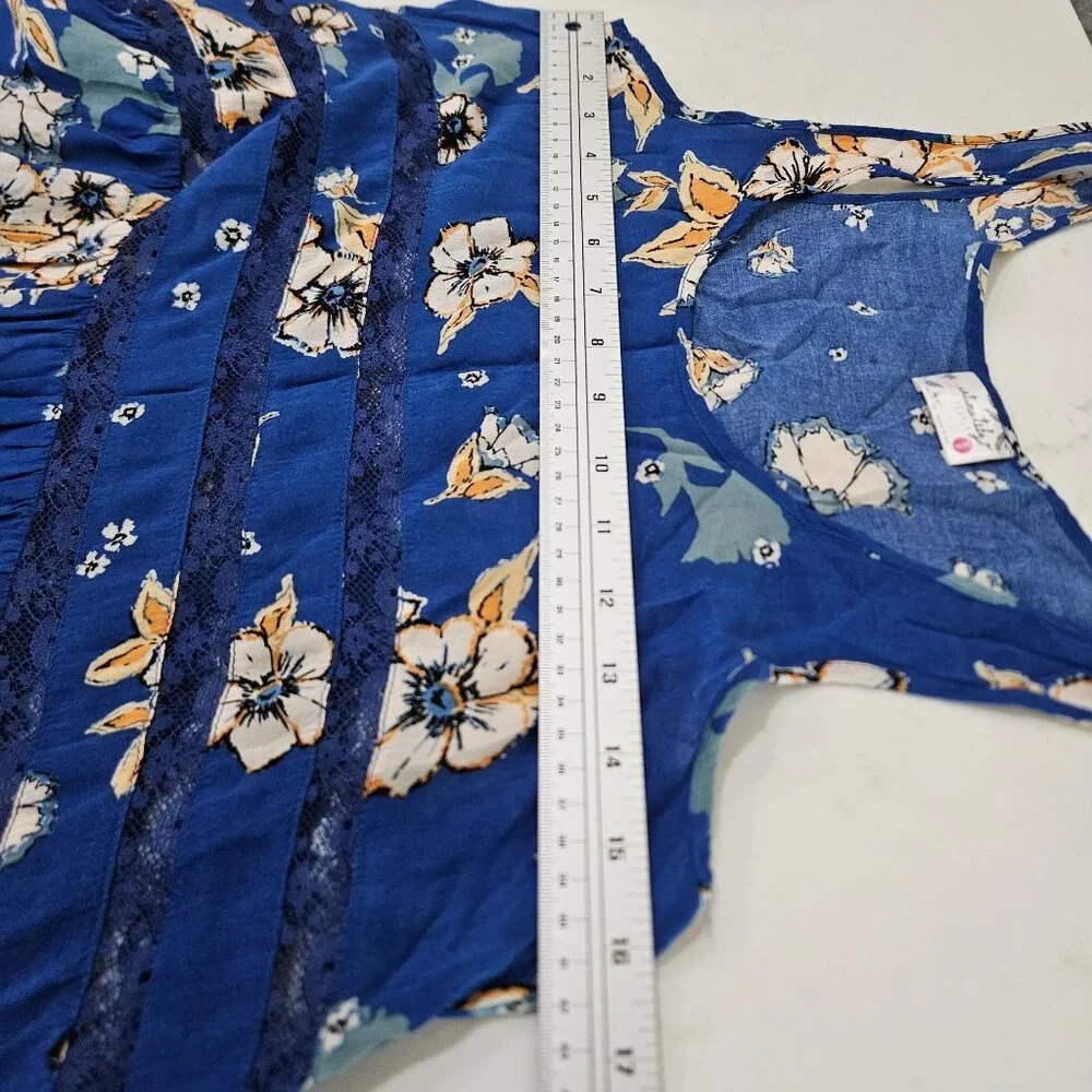 Intimately Free People Floral Print Trapeze Mini Dress XS Blue Boho - Picture 12 of 12